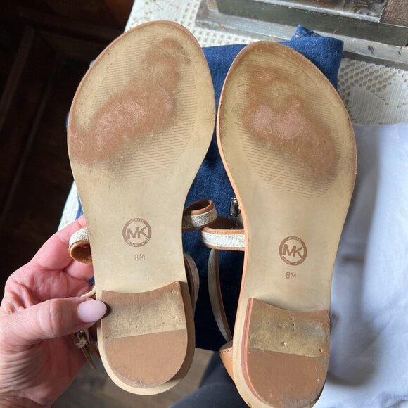 MICHAEL Michael Kors "Darci" Leather Embossed Thong Sandal White Gray Size 8M - Picture 10 of 12